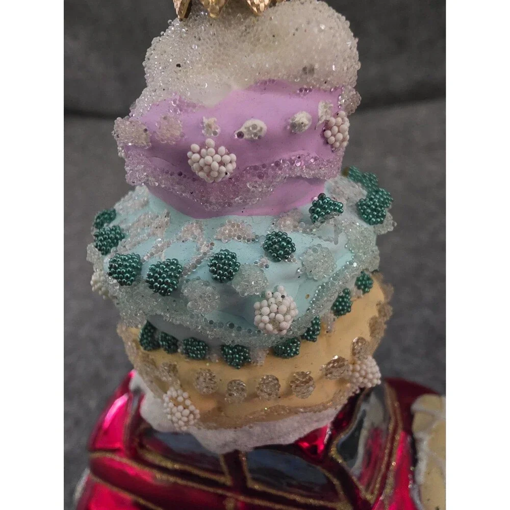 Blown Glass Santa In VW Beetle Christmas Ornament. Cake On Top.
